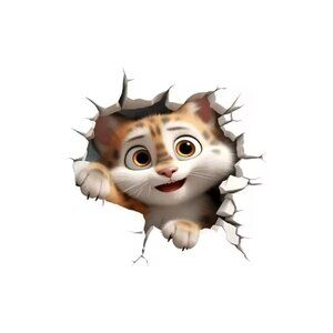 Cute Bright Eyed Kitten Braking Through A Hole Wall Stickers